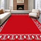 Elegant Red White Flourish Border Rug