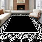 White Intricate Floral Scroll Border Rug