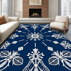 Navy White Symmetrical Floral Mandala Rug