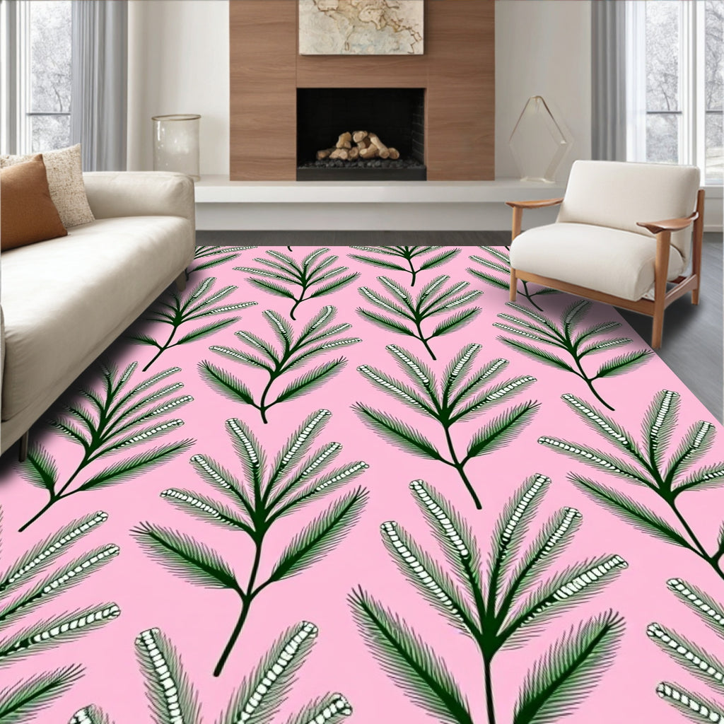 Whimsical Green Feathered Fern Rug