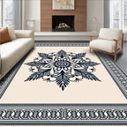 Deep Navy Floral Medallion Ivory Frame Rug