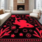 Bold Red Aquatic Life Scene Rug