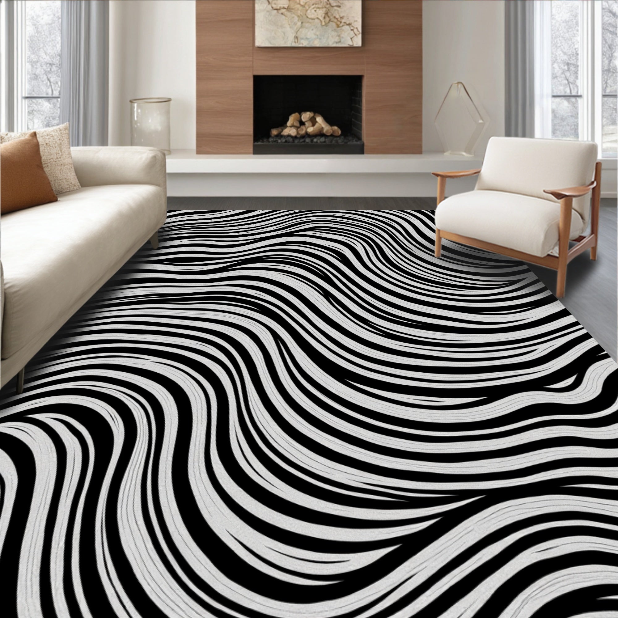 Monochromatic Wavy Line Abstract Rug