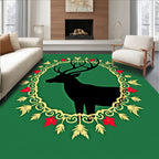 Black Stag Red Flower Golden Wreath Rug