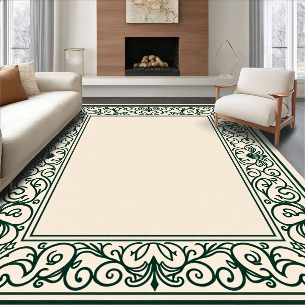 Dark Emerald Scrollwork Border Rug