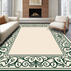 Dark Emerald Scrollwork Border Rug