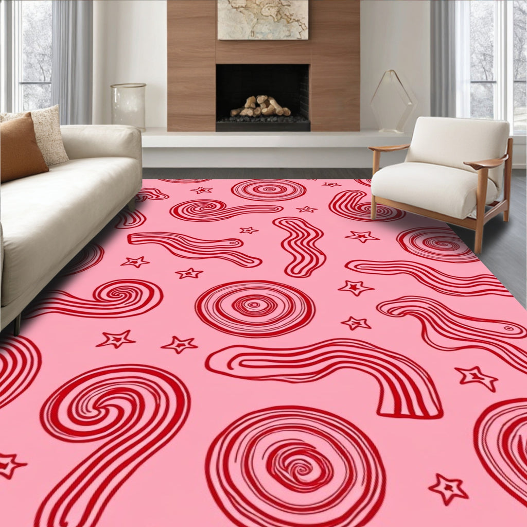 Pink Red Swirl Star Abstract Rug