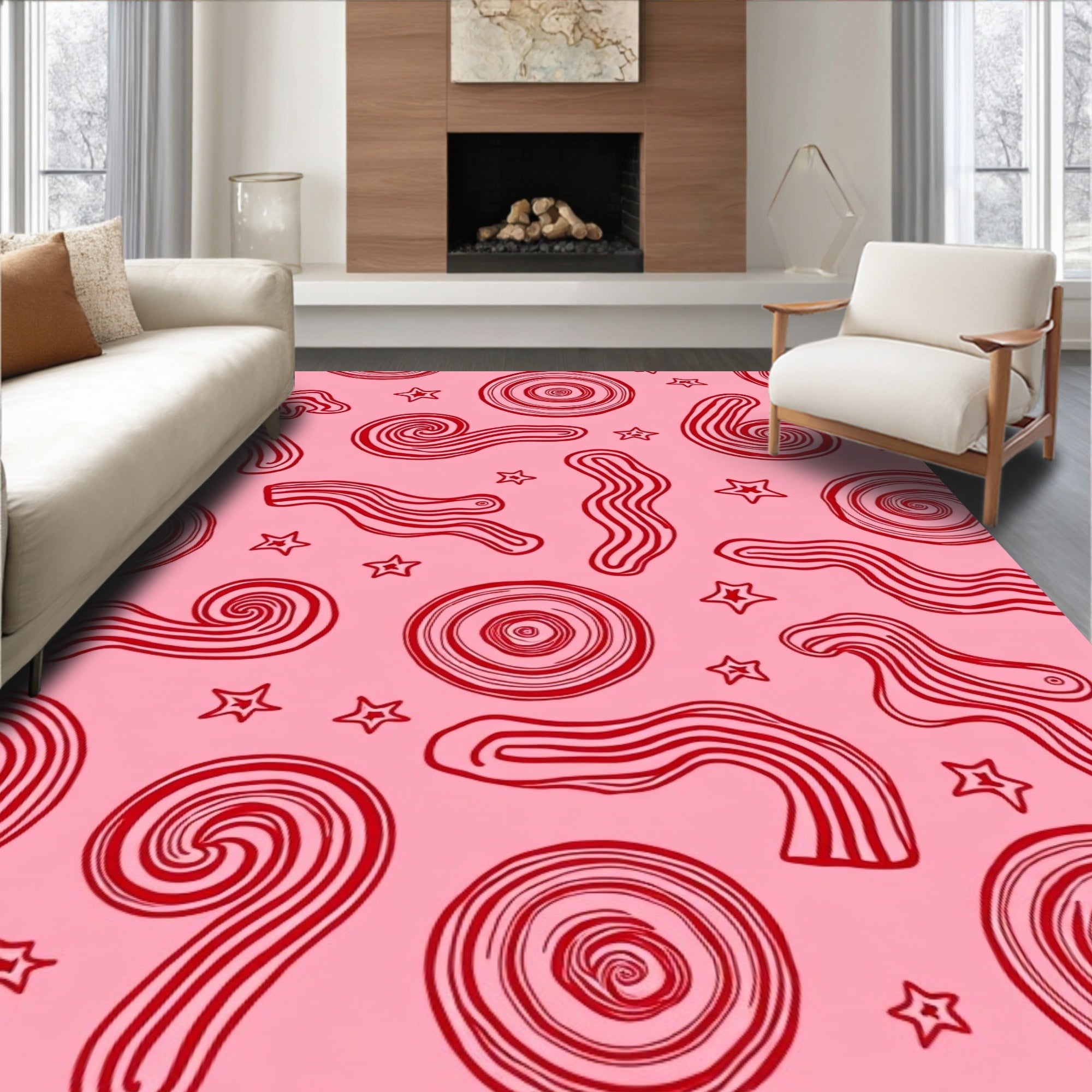 Pink Red Swirl Star Abstract Rug