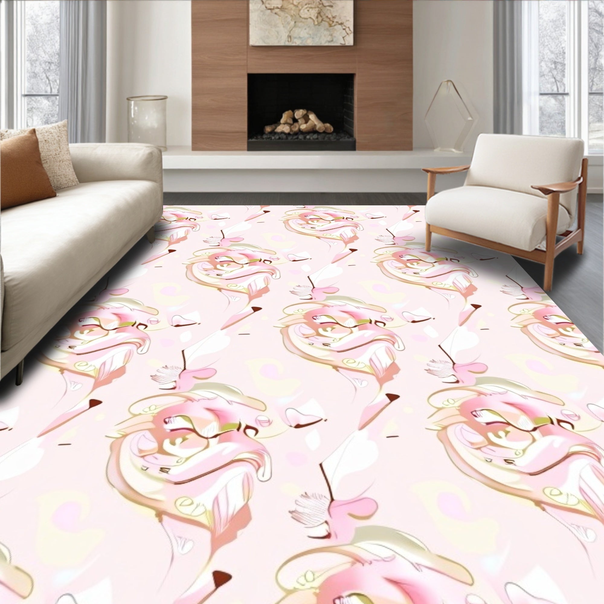 Soft Peach Swirl Abstract Textile Rug