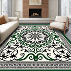 Ornate Black Green Floral Medallion Rug