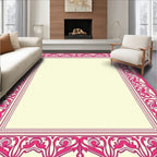 Vibrant Pink Filigree Geometric Border Rug