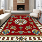 Crimson Red Ornate Medallion Border Rug