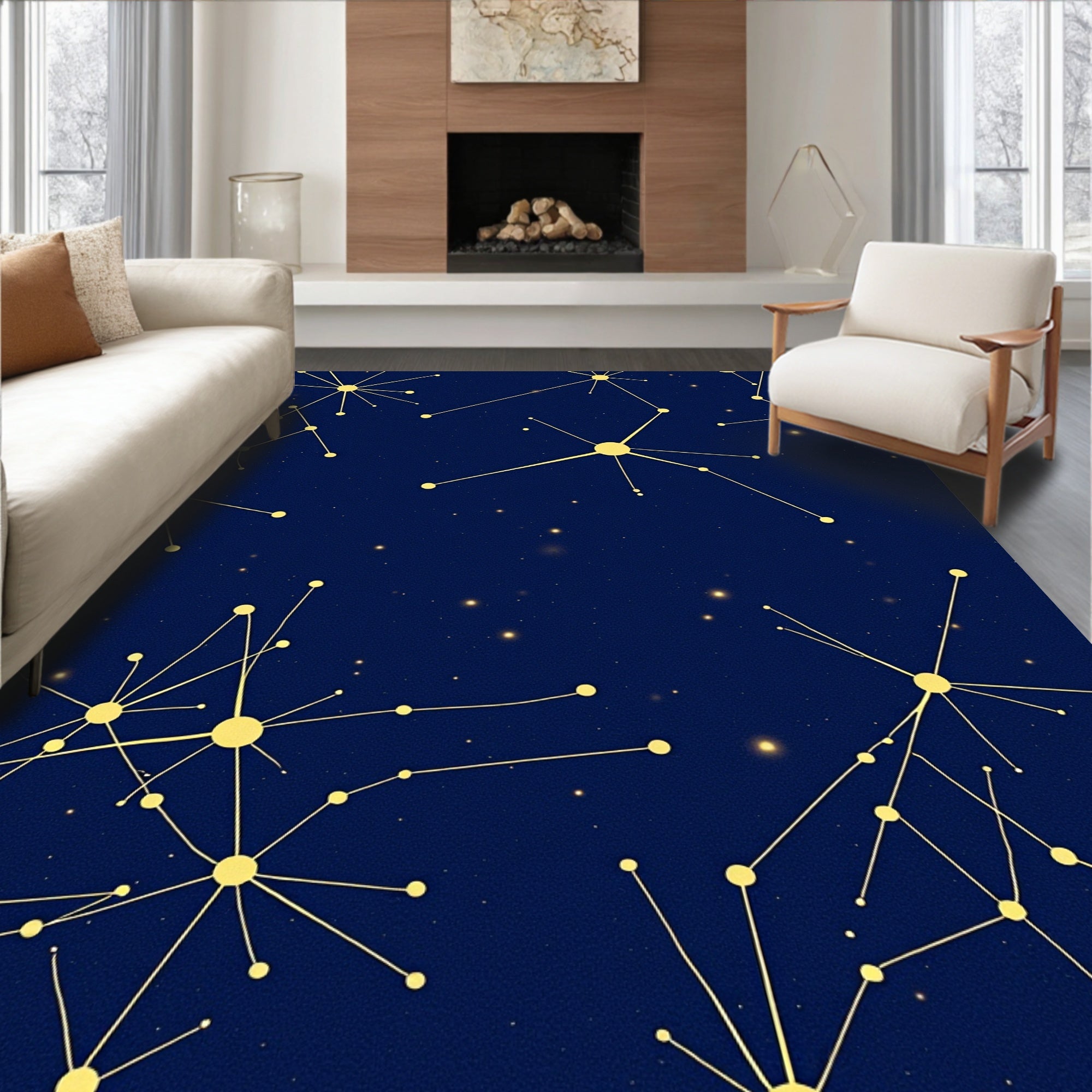 Golden Starlike Constellations on Deep Blue Rug