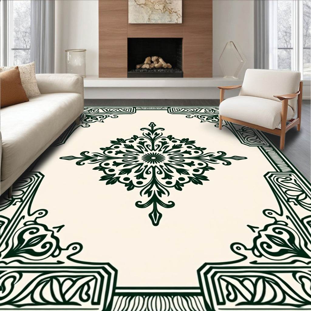 Emerald Green Ornate Filigree Medallion Rug