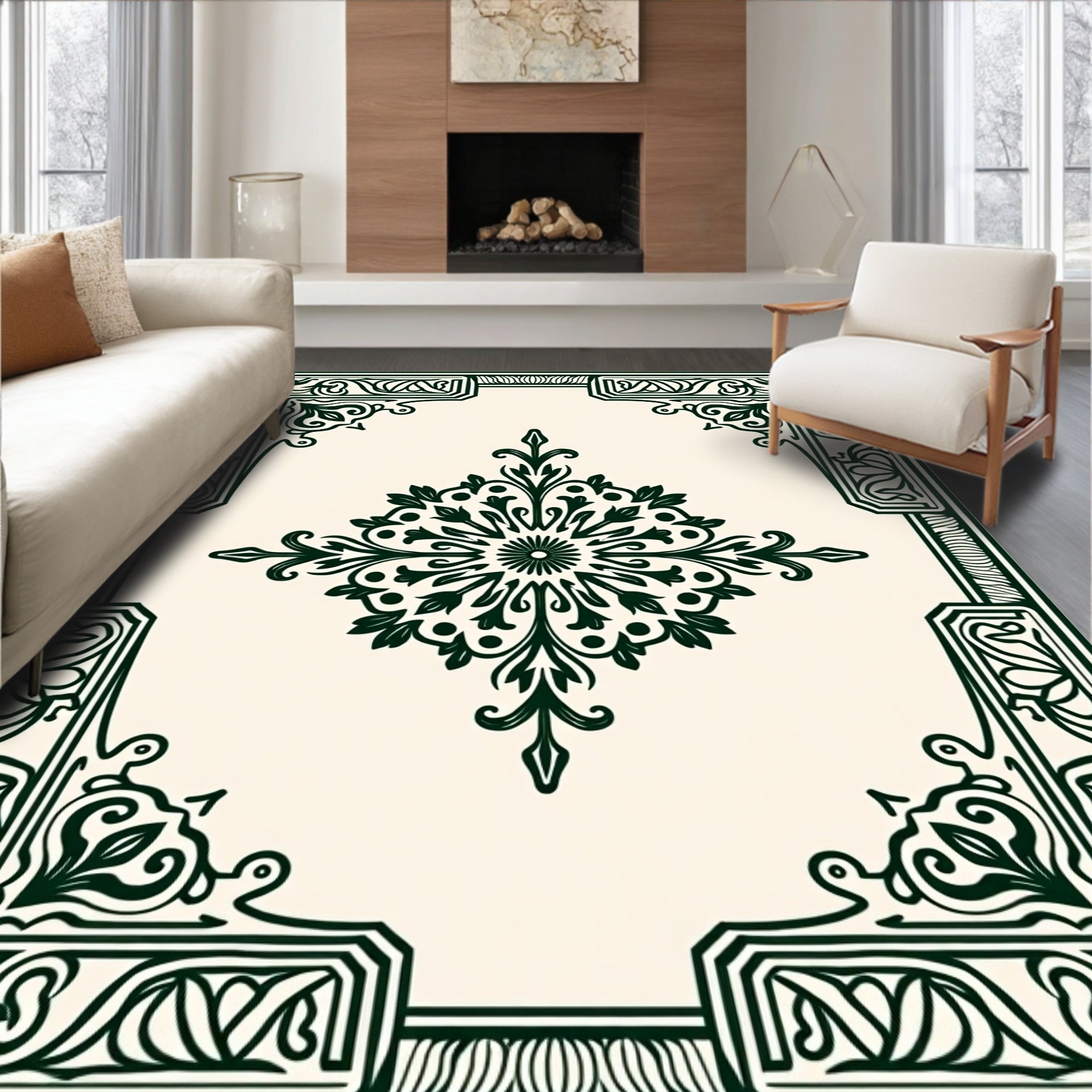 Emerald Green Ornate Filigree Medallion Rug