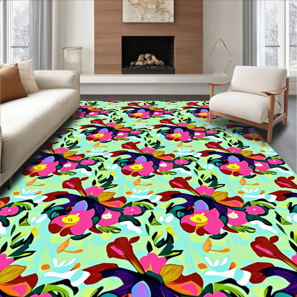 Bold Tropical Pink Floral Burst Rug