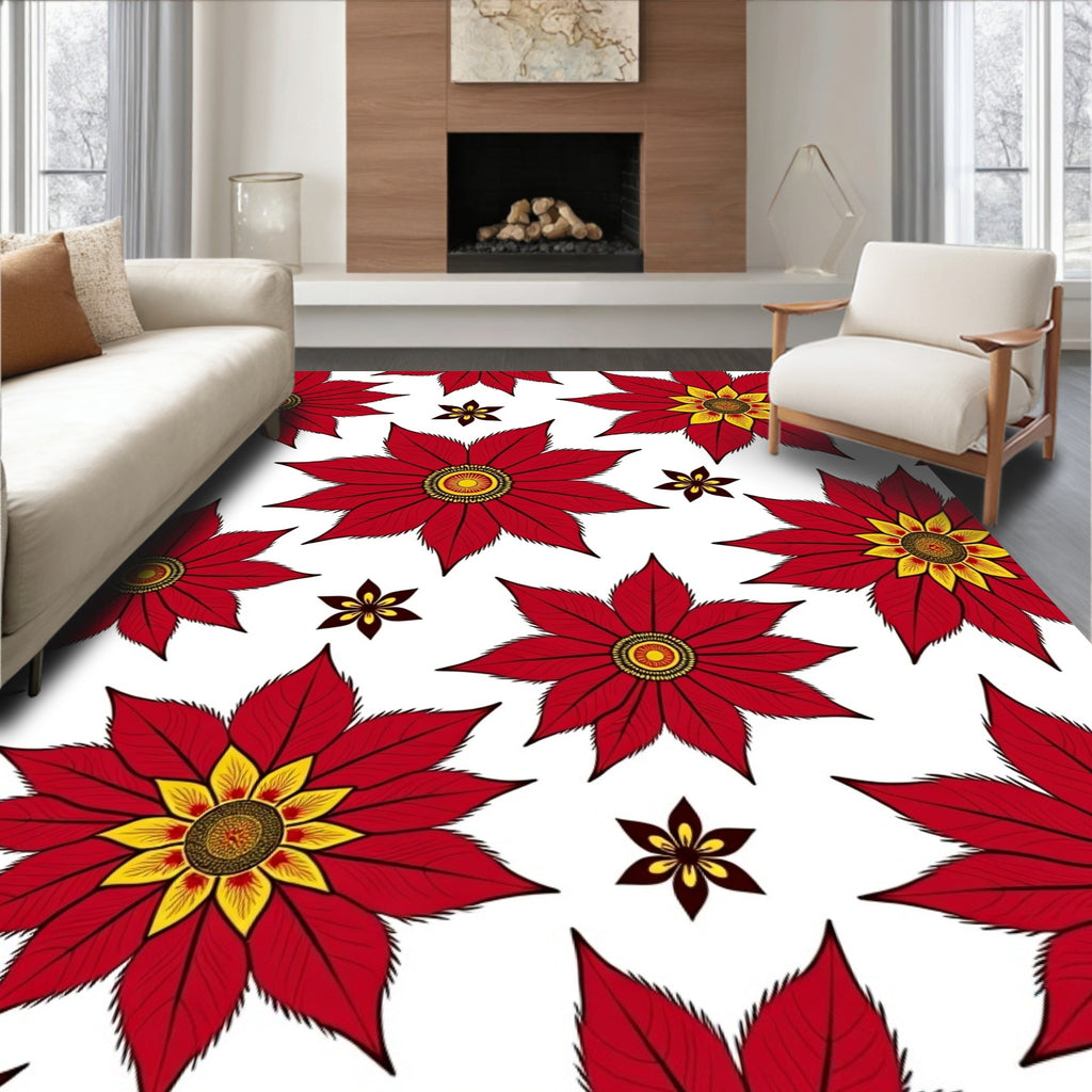 Bold Red Yellow Starburst Floral Rug