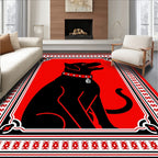 Bold Red Sitting Dog Geometric Border Rug
