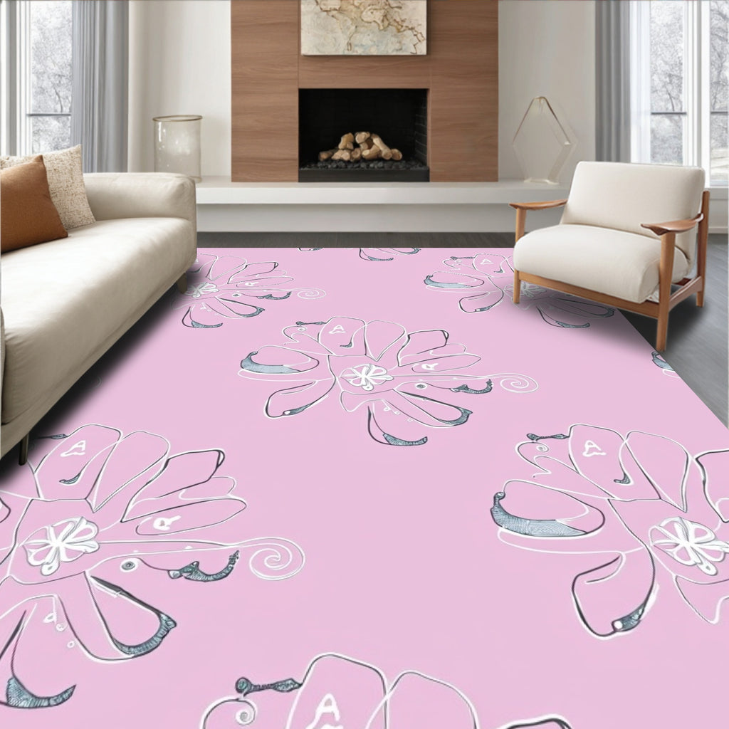 Pastel Pink Outline Flower Repeat Rug