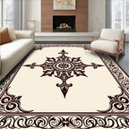 Antique Ivory Dark Brown Medallion Border Rug