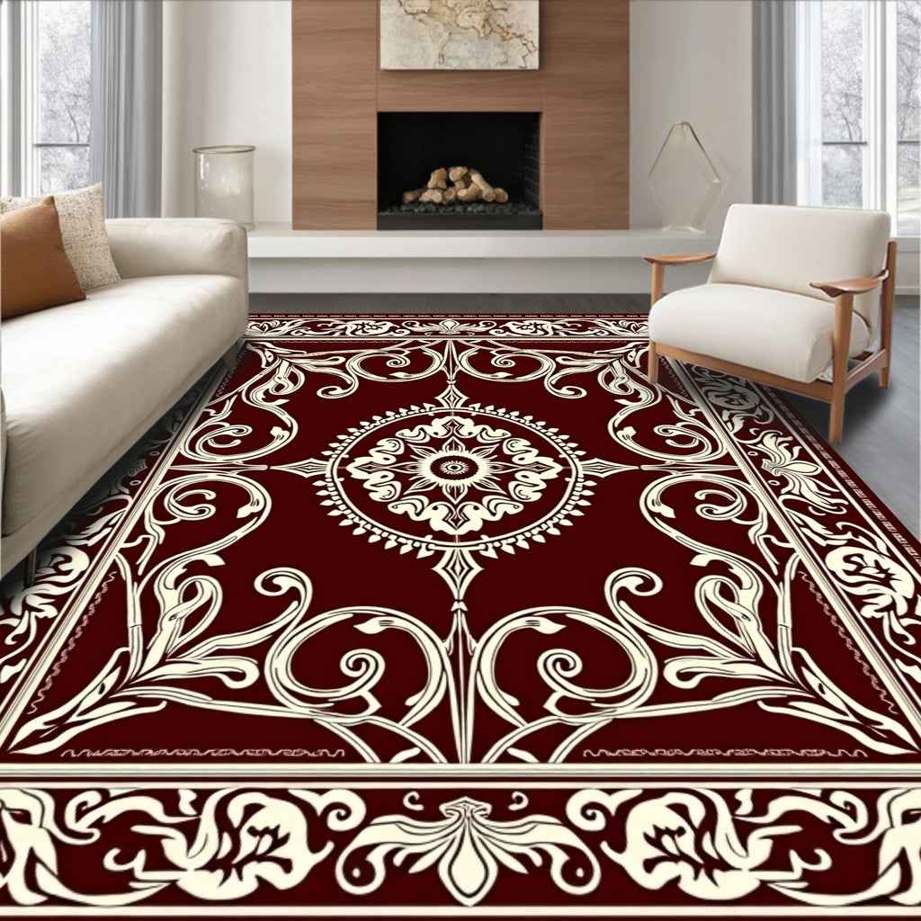 Rich Crimson Floral Medallion Rug