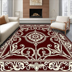 Rich Crimson Floral Medallion Rug