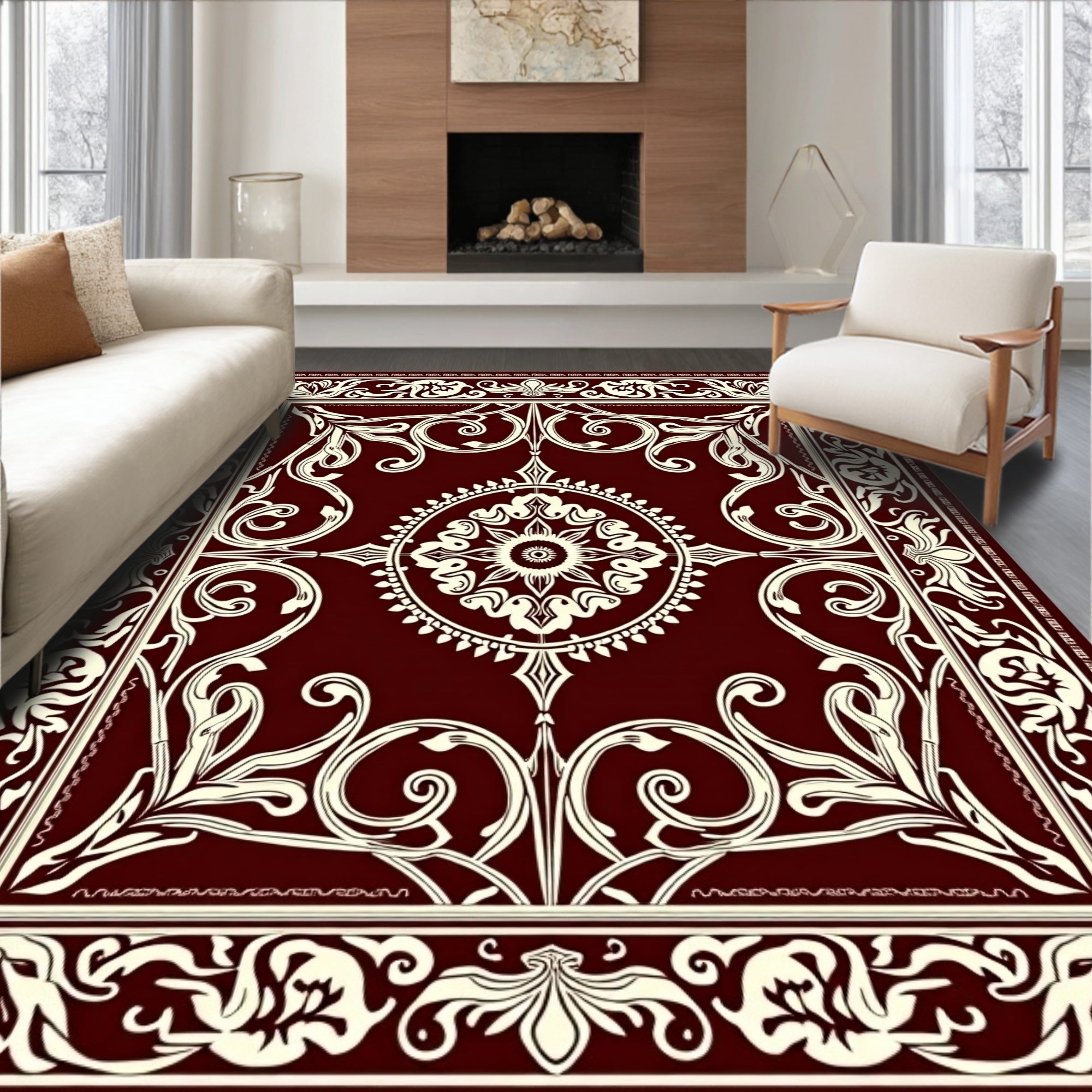Rich Crimson Floral Medallion Rug