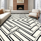 Cream Linear Geometric Interlocking Rug
