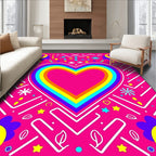 Vibrant Rainbow Heart Geometric Collage Rug