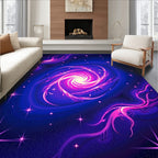 Vibrant Neon Nebula Starry Swirl Rug