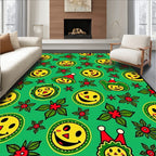 Whimsical Smiley Face Christmas Floral Rug