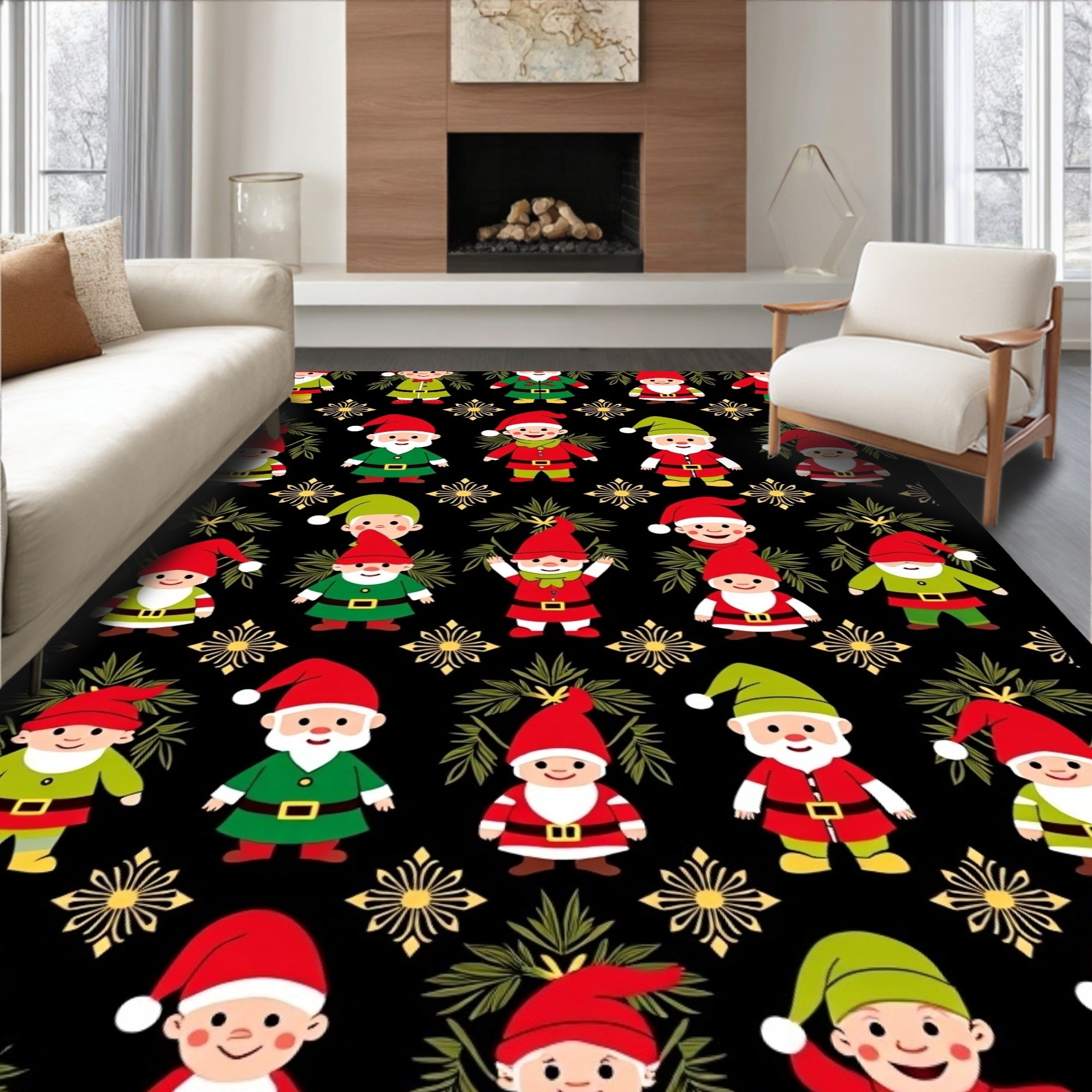 Festive Gnome Christmas Folk Art Rug