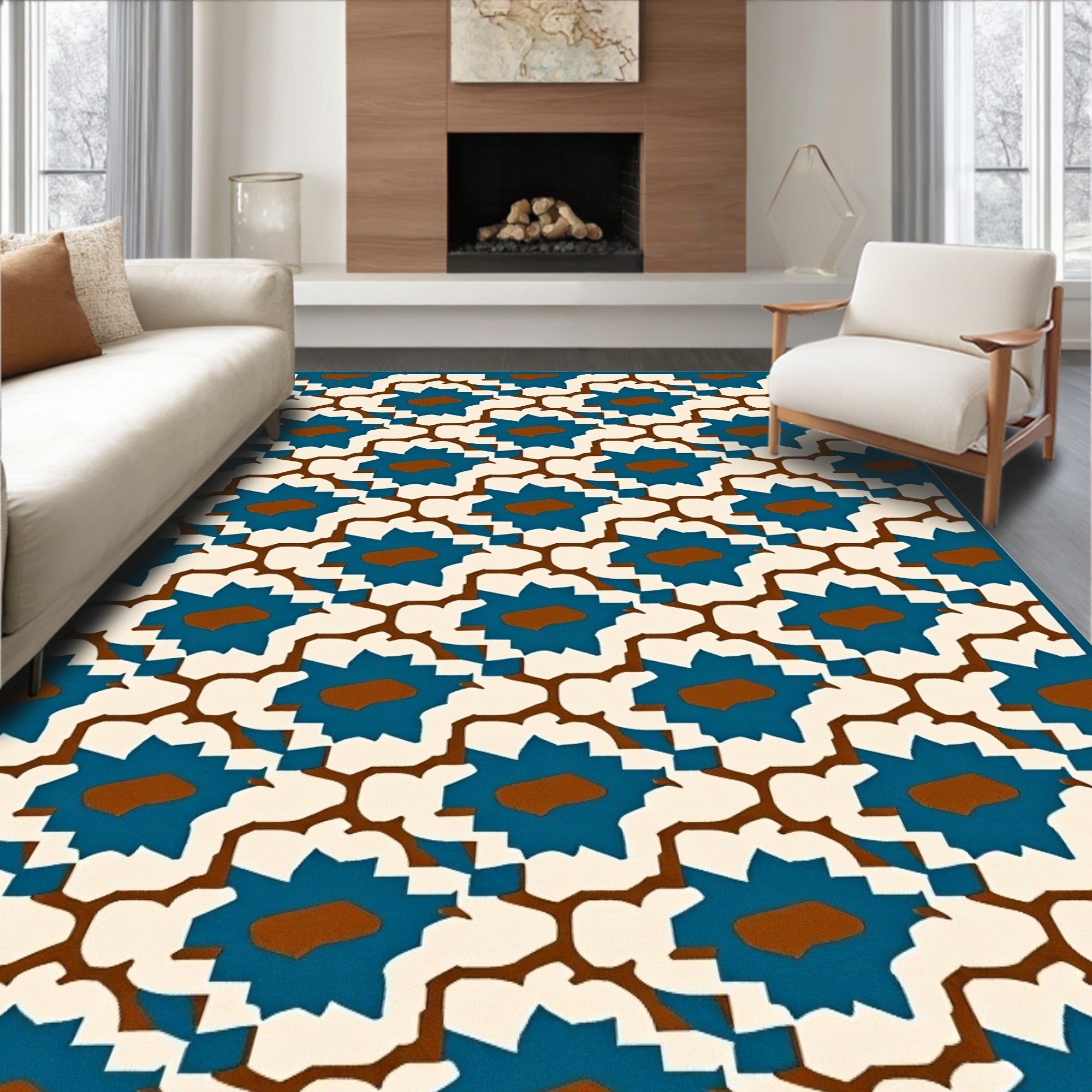 Deep Teal Starburst Floral Medallion Rug