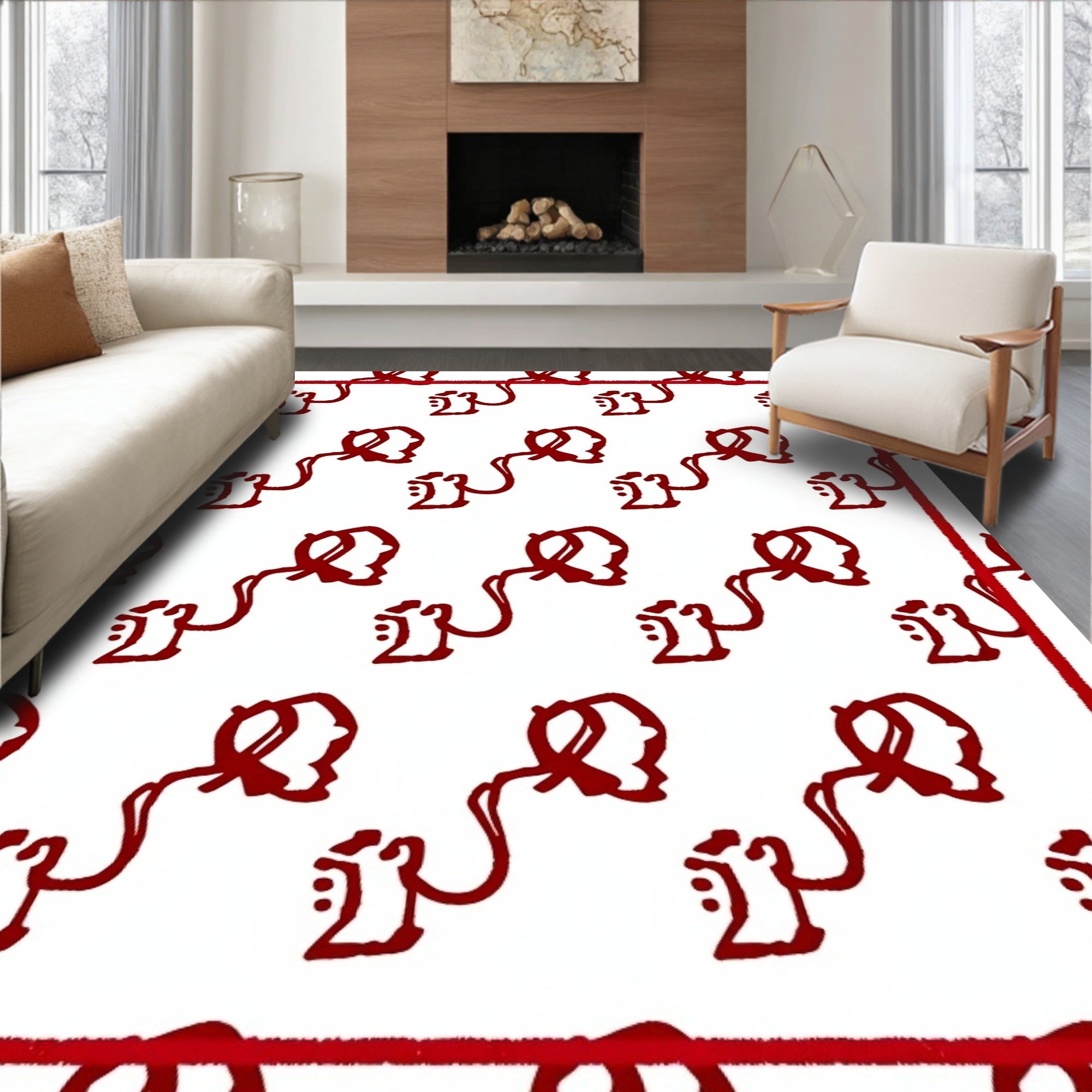 Crimson Ribbon Head Silhouette Medallion Rug