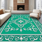 Emerald Green Floral Medallion Frame Rug