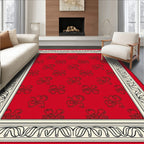 Crimson Red Scrolling Floral Border Rug