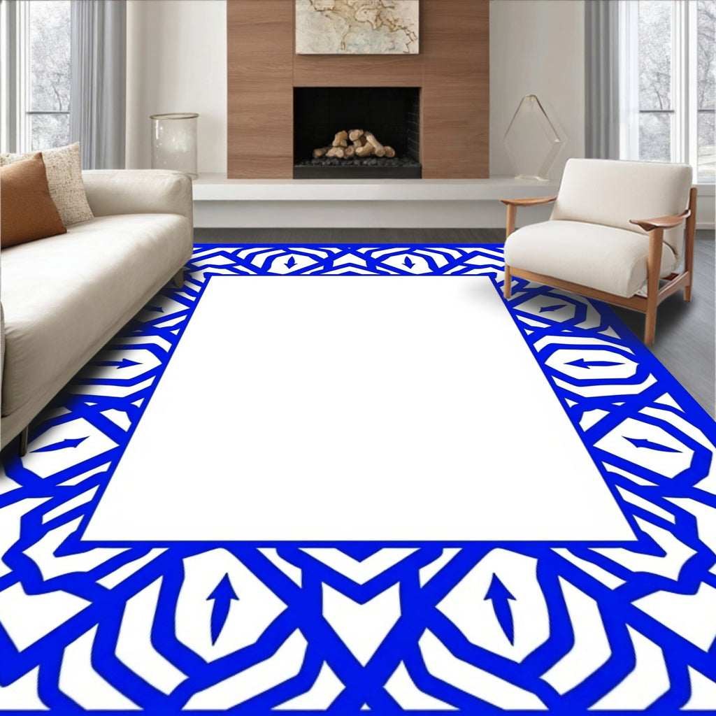 Royal Blue Geometric Interlocking Diamond Rug