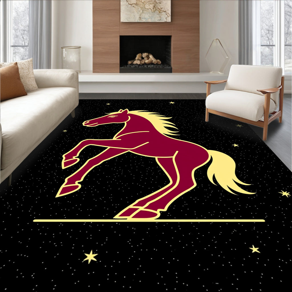 Crimson Horse Against Starry Night Rug