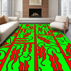 Bold Red Green Wavy Geometric Rug
