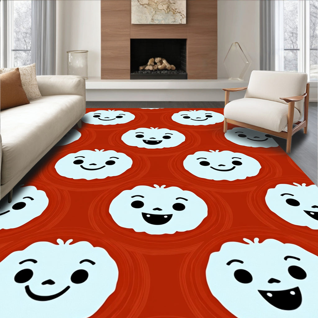 Charming White Cloud Faces Orange Background Rug