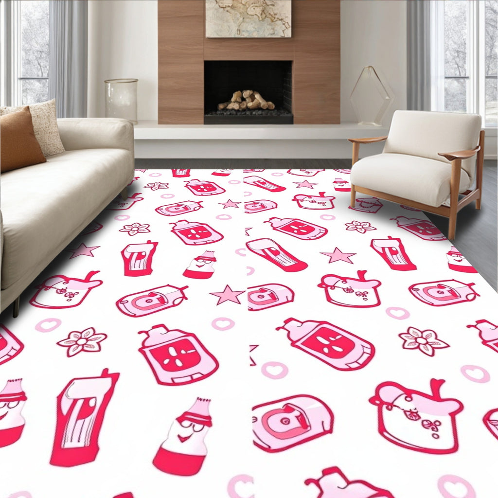 Whimsical Pink Cartoon Food Icons Rug