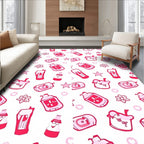 Whimsical Pink Cartoon Food Icons Rug