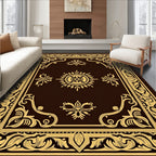 Elegant Gold Brown Arabesque Scroll Rug