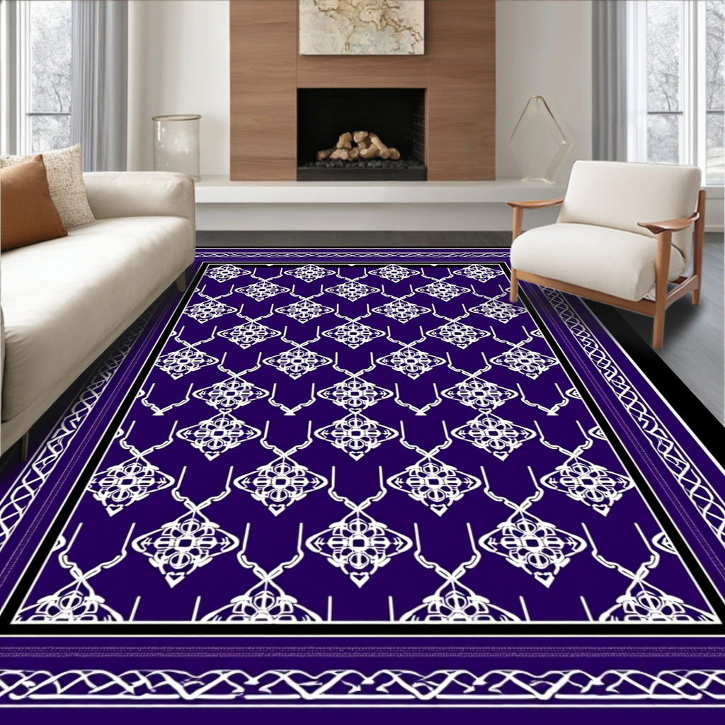Deep Purple White Intricate Diamond Border Rug