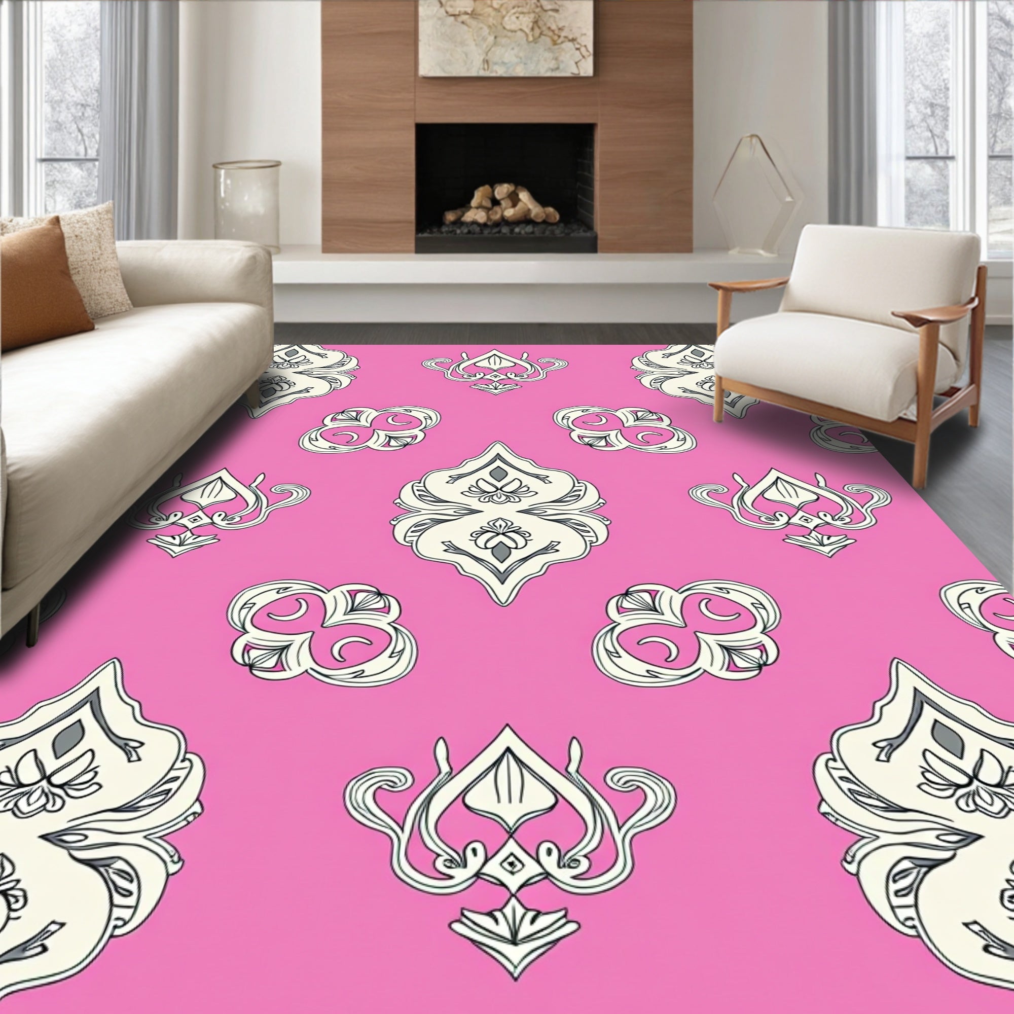 Pink Cream Ornamental Keystone Medallion Rug