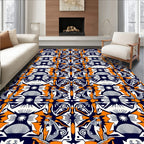 Vibrant Orange Navy Floral Medallion Rug