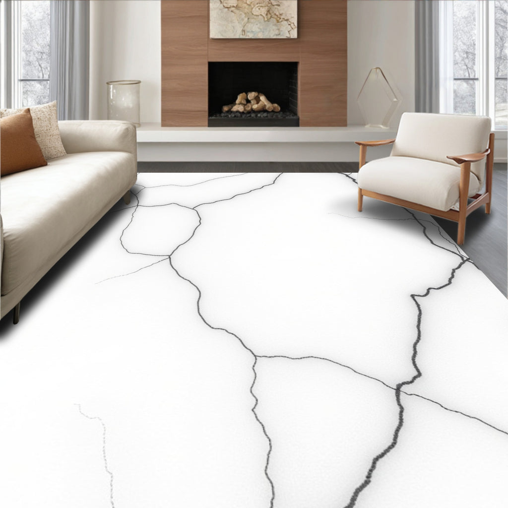 White Marble Vein Abstract Rug