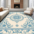 Blue Floral Medallion Vintage Cream Rug