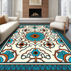 Ornate Teal Orange Sun Medallion Rug