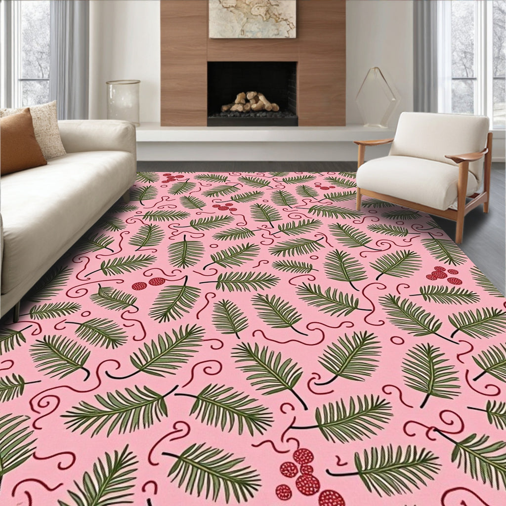 Pink Evergreen Berry Swirl Rug